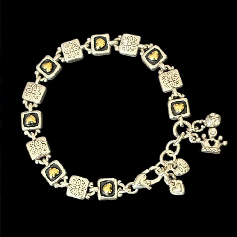 Brighton Love Reigns Silver Gold Heart Crown Bracelet